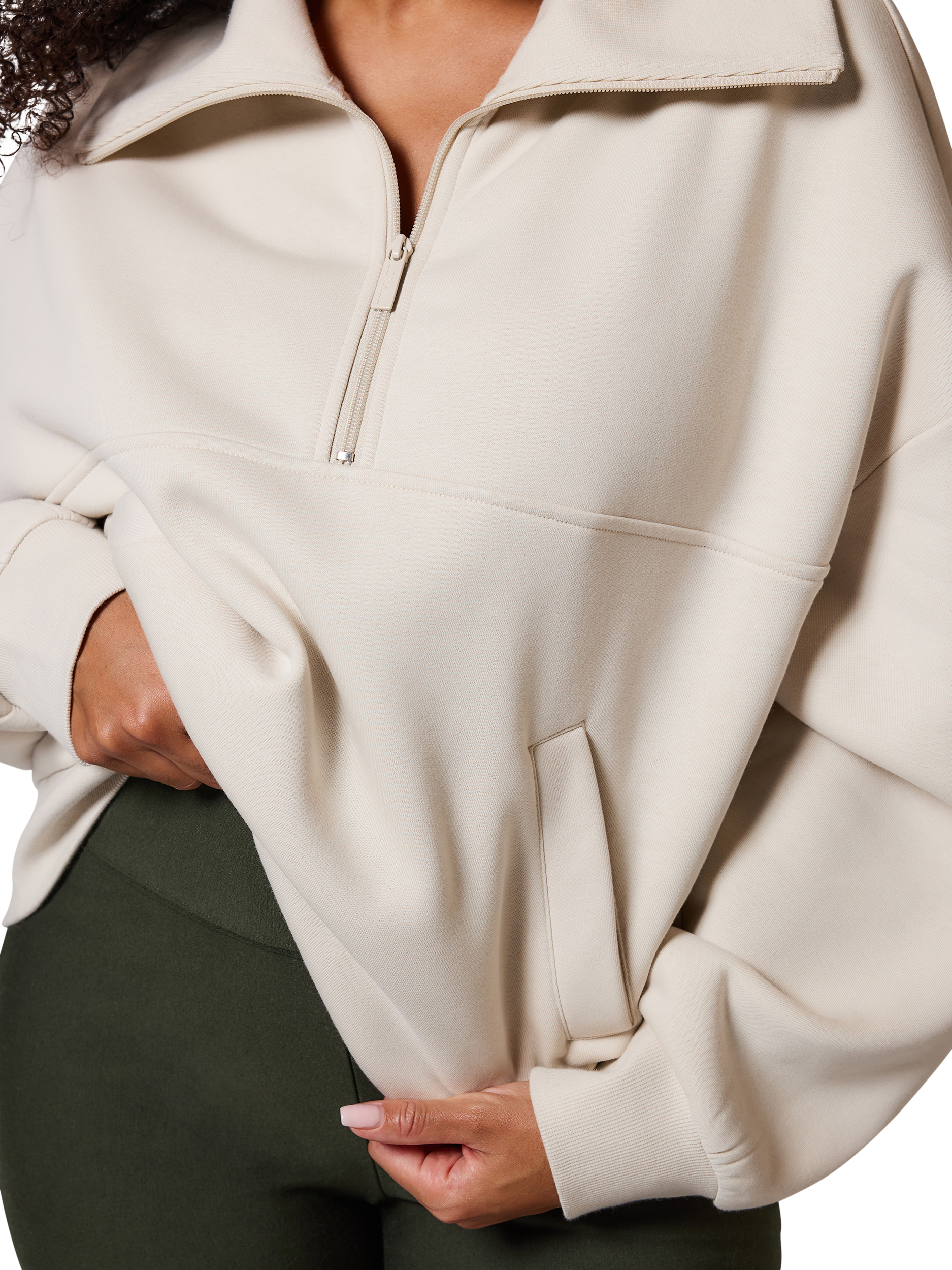 Product image 4 of 5, which shows Lovall Cotton Blend Oversized Quarter Zip Sweatshirt, Ecru, 28