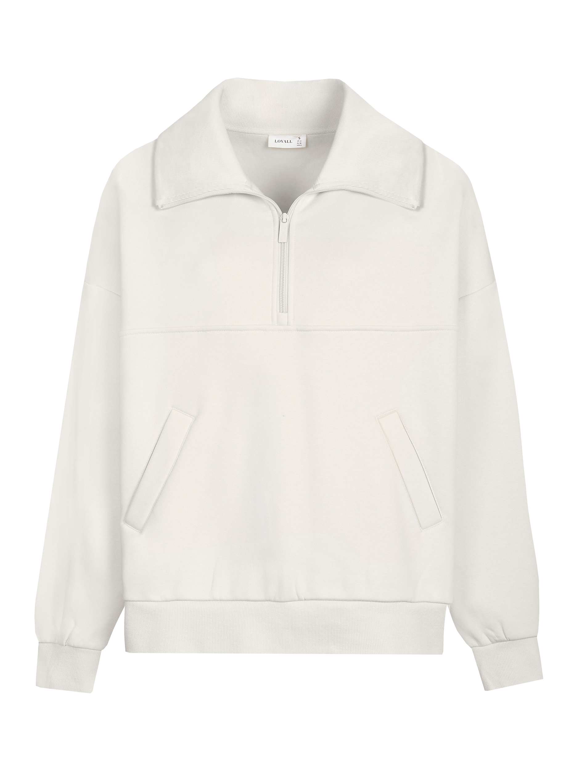 Product image 5 of 5, which shows Lovall Cotton Blend Oversized Quarter Zip Sweatshirt, Ecru, 28