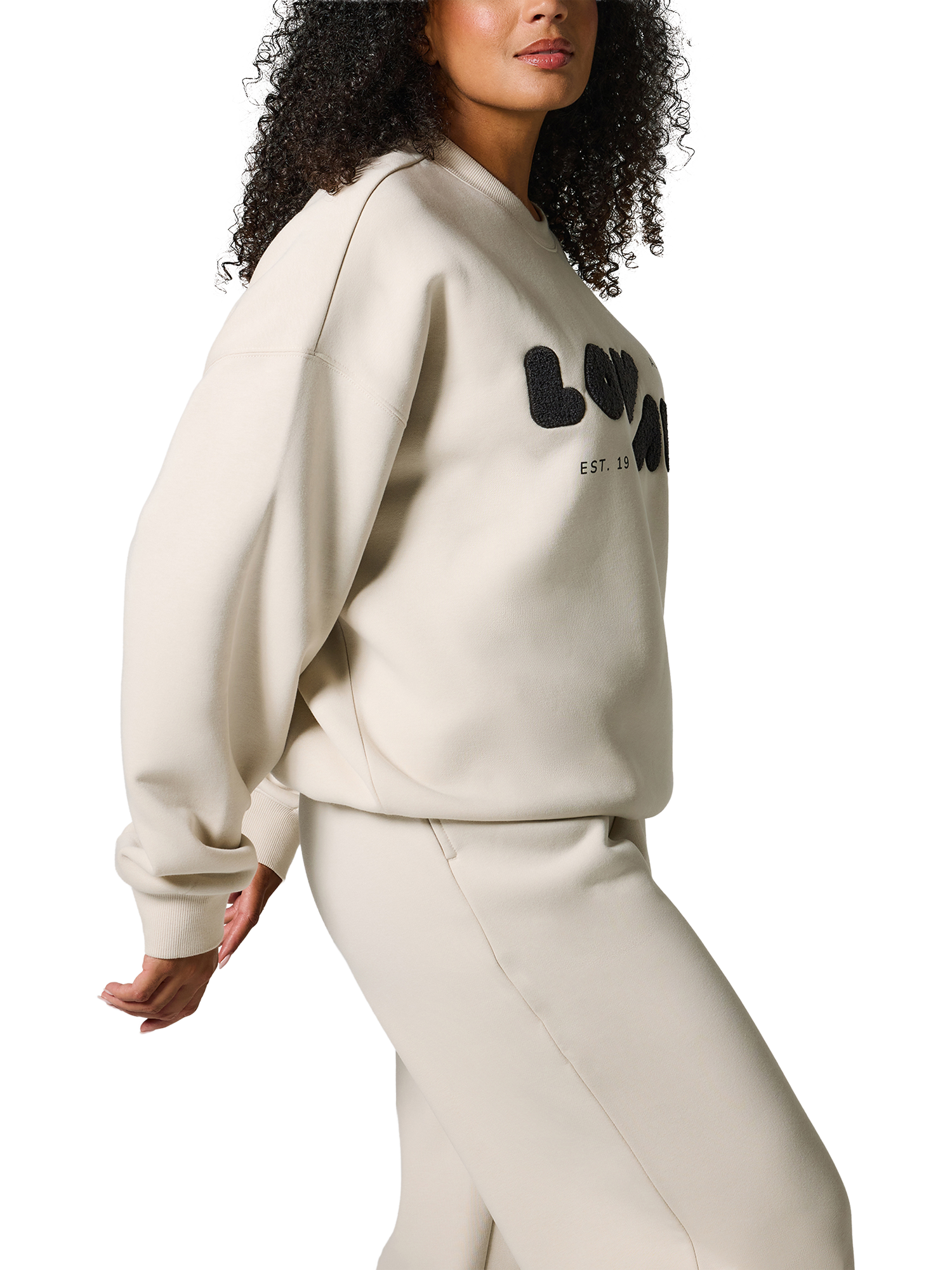 Product image 3 of 5, which shows Lovall Cotton Blend Oversized Sweatshirt, Ecru, 16