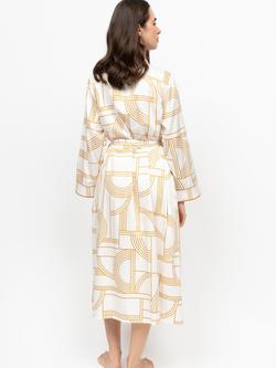 Fable & Eve Victoria Geometric Dressing Gown, Cream/Yellow - view 2, Cream/Yellow