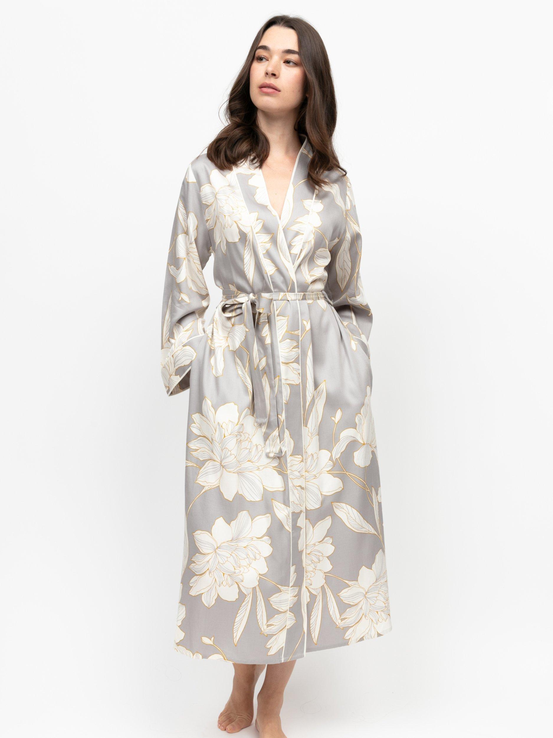 Product image 1 of 4, which shows Fable & Eve Victoria Floral Dressing Gown, Grey/Multi, 8