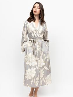 Fable & Eve Victoria Floral Dressing Gown, Grey/Multi, Grey/Multi