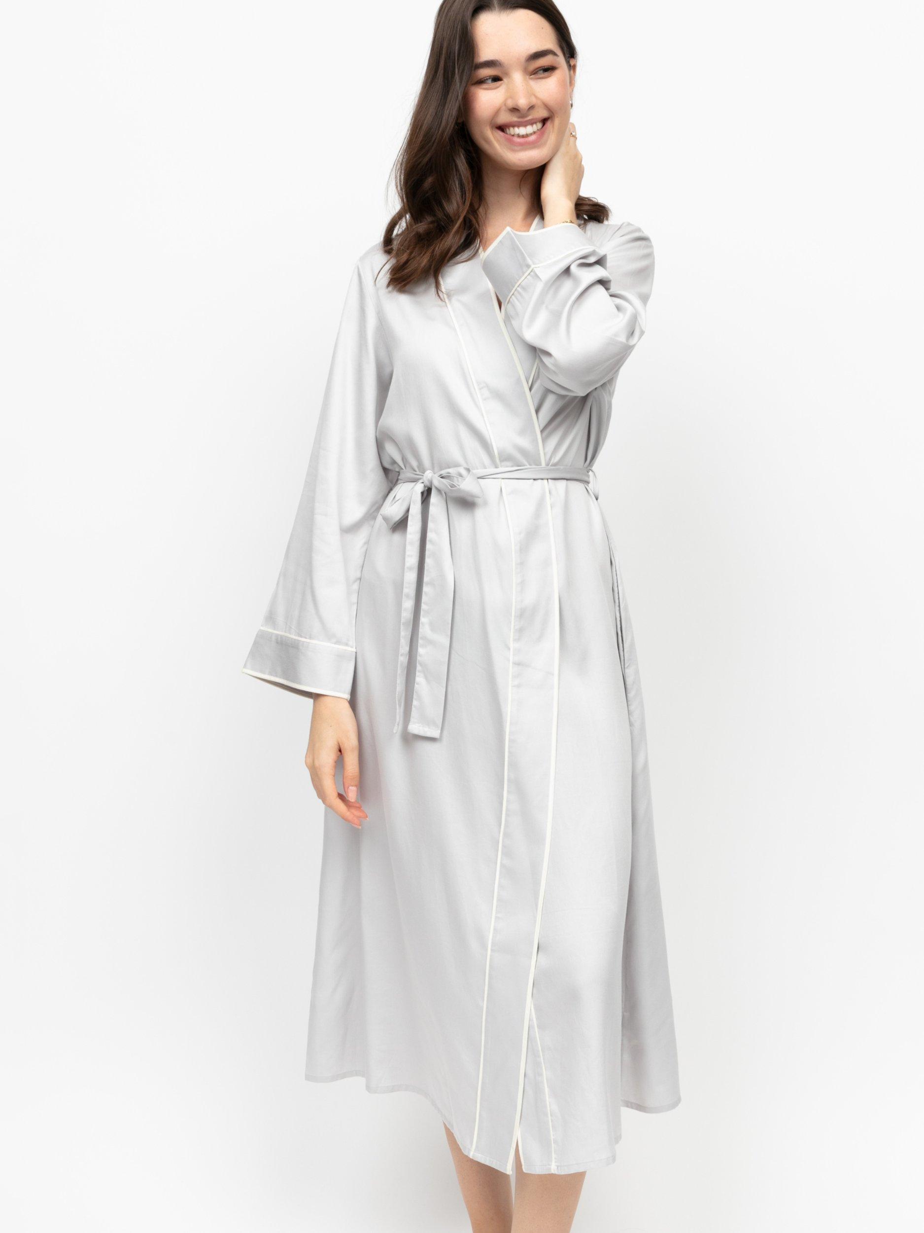 Product image 1 of 3, which shows Fable & Eve Victoria Long Sleeve Dressing Gown, Silver Grey, 8