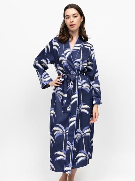 Fable & Eve Chancery Palm Print Dressing Gown, Navy, Navy