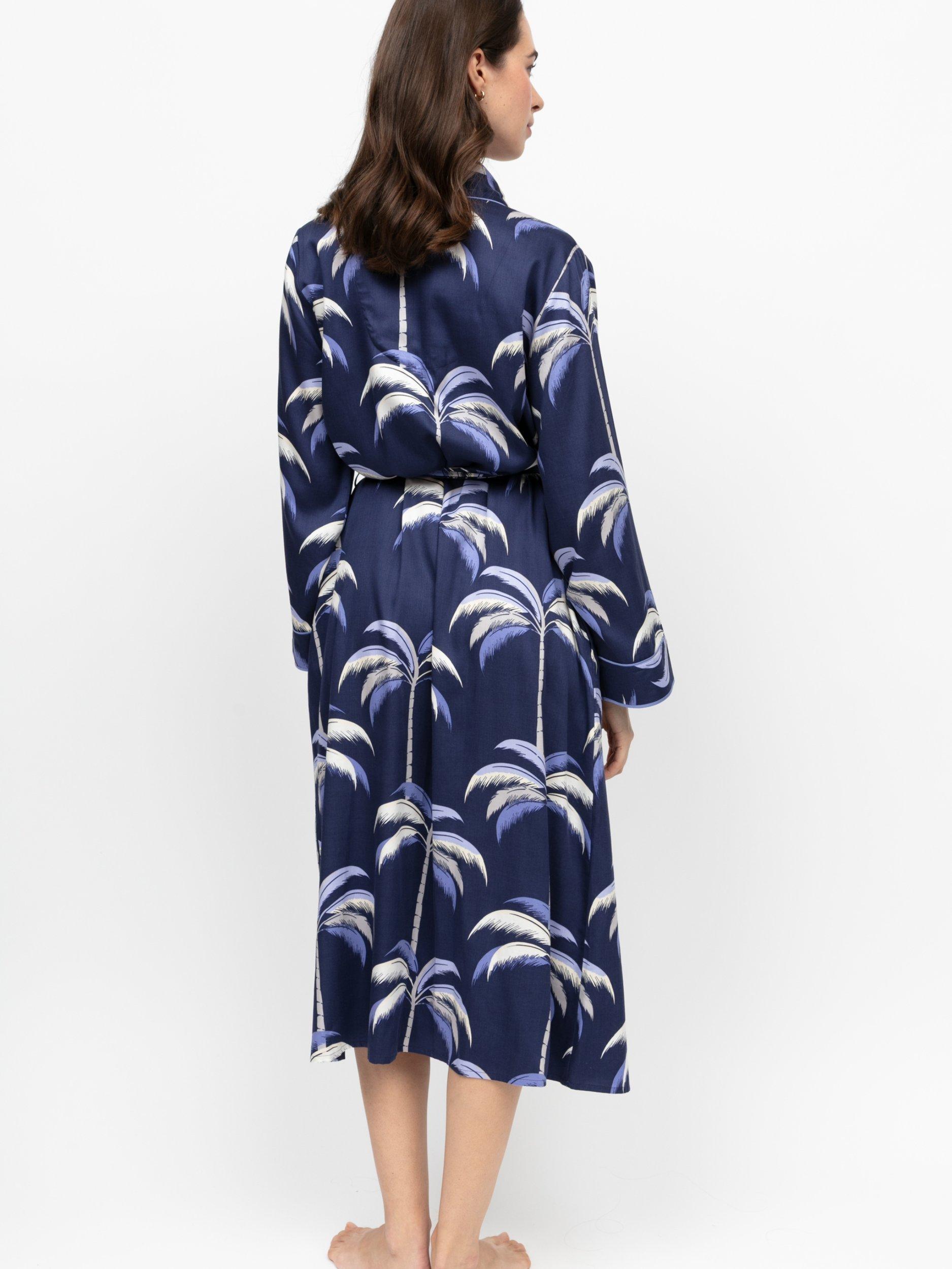 Product image 2 of 3, which shows Fable & Eve Chancery Palm Print Dressing Gown, Navy, 8