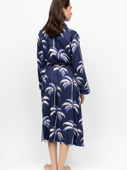 Fable & Eve Chancery Palm Print Dressing Gown, Navy - view 2, Navy
