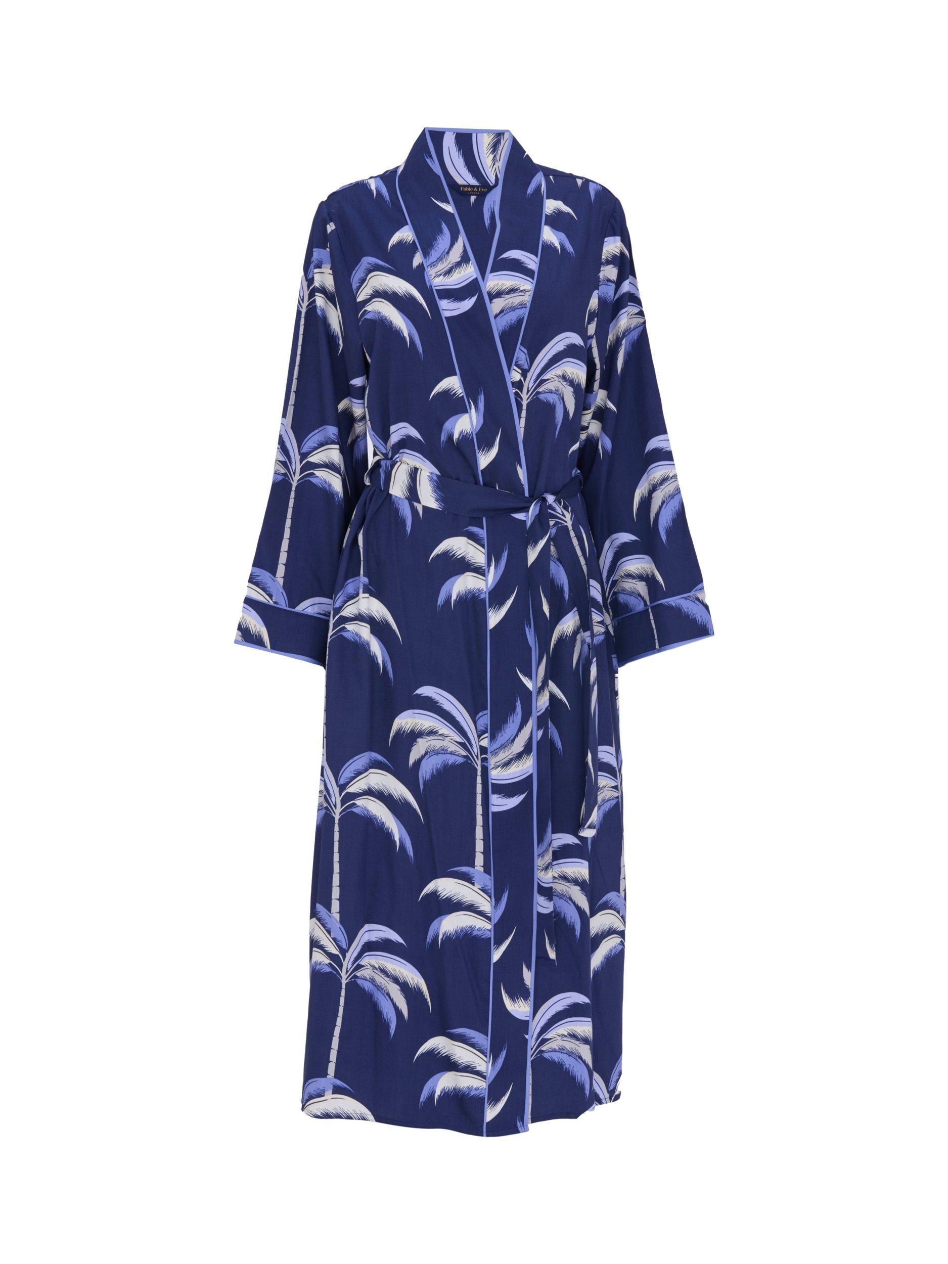 Product image 3 of 3, which shows Fable & Eve Chancery Palm Print Dressing Gown, Navy, 8