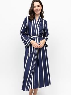 Fable & Eve Chancery Stripe Dressing Gown, Navy/White, Navy/White