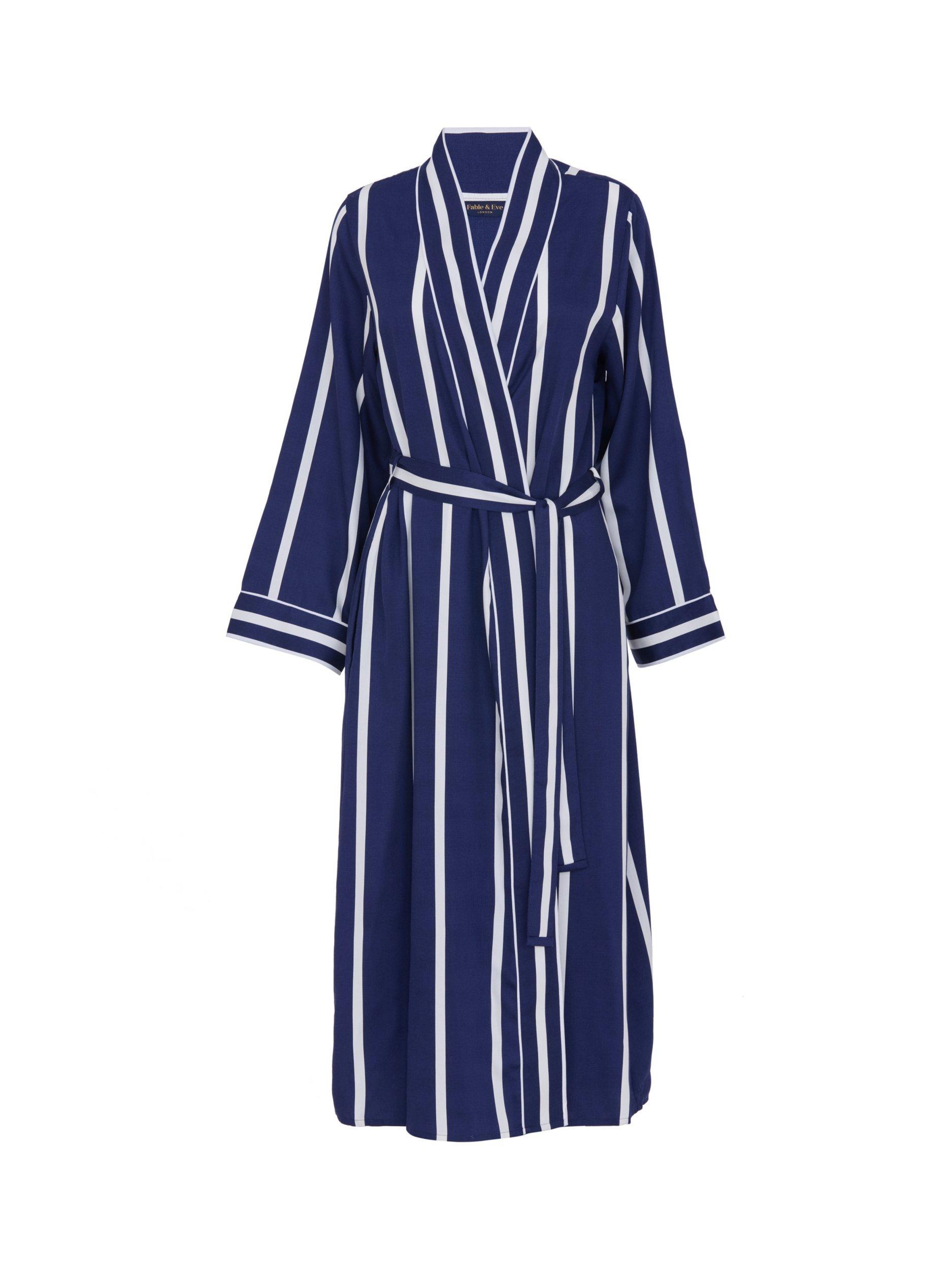 Product image 3 of 3, which shows Fable & Eve Chancery Stripe Dressing Gown, Navy/White, 8