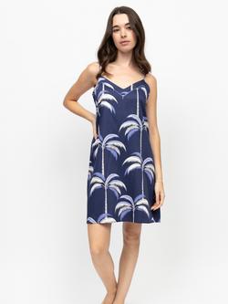 Fable & Eve Chancery Palm Print Nightdress, Navy, Navy