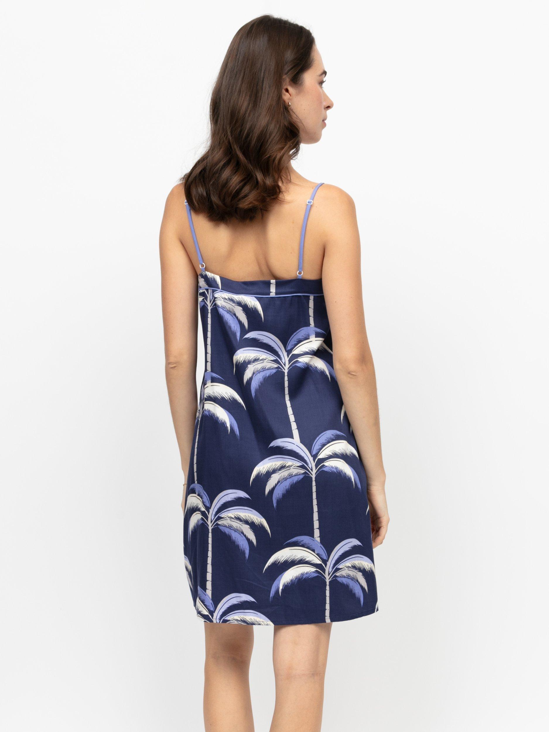 Product image 2 of 4, which shows Fable & Eve Chancery Palm Print Nightdress, Navy, 8