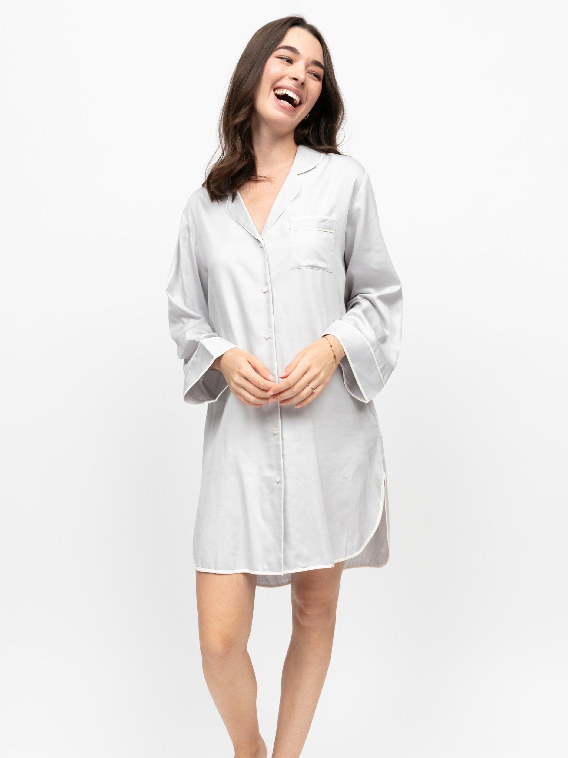 Product image 1 of 4, which shows Fable & Eve Victoria Long Sleeve Nightshirt, Silver Grey, 8
