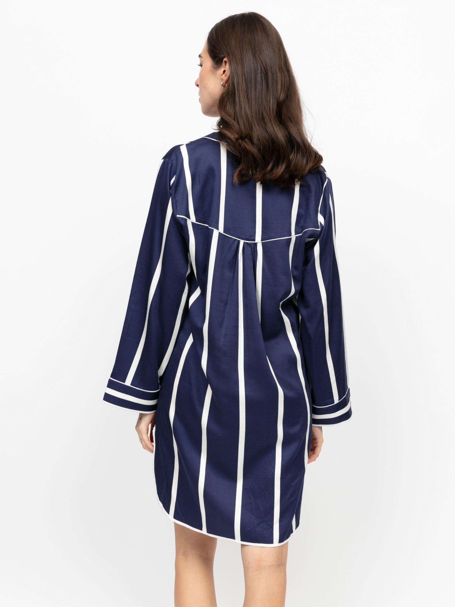 Product image 2 of 4, which shows Fable & Eve Chancery Stripe Nightshirt, Navy/White, 8