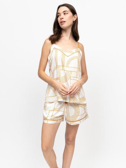 Fable & Eve Victoria Geometric Short Pyjama Set, Victoria Cream, Victoria Cream