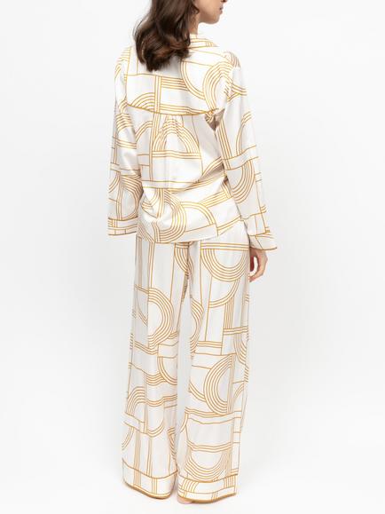 Fable & Eve Victoria Geometric Button Through Long Pyjama Set, Victoria Cream - view 2, Victoria Cream