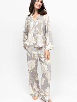 Fable & Eve Victoria Floral Wide Leg Pyjama Set, Grey/Multi, Grey/Multi