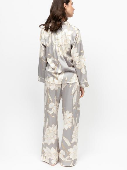 Fable & Eve Victoria Floral Wide Leg Pyjama Set, Grey/Multi - view 2, Grey/Multi