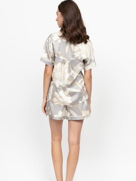Fable & Eve Victoria Floral Shorty Pyjama Set, Grey/Multi - view 2, Grey/Multi
