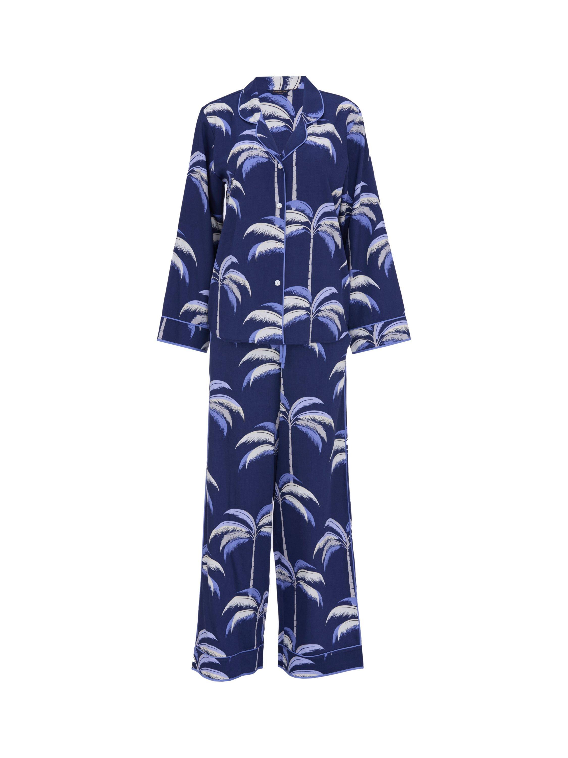 Product image 4 of 4, which shows Fable & Eve Chancery Palm Print Wide Leg Pyjama Set, Navy, 8