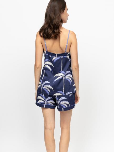 Fable & Eve Chancery Palm Print Strappy Shorty Pyjama Set, Navy - view 2, Navy