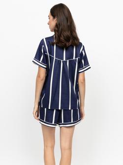 Fable & Eve Chancery Stripe Button Through Short Pyjama Set, Chancery Navy - view 2, Chancery Navy