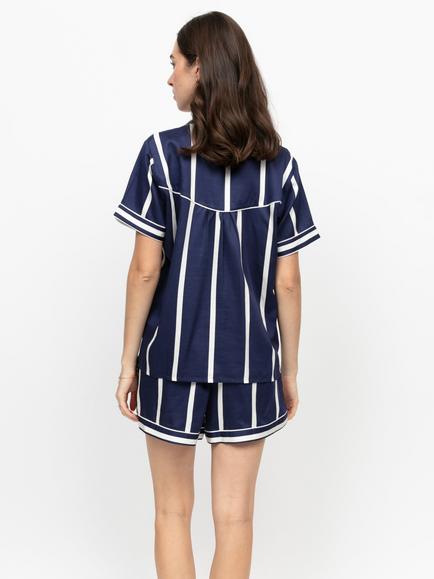 Fable & Eve Chancery Stripe Button Through Short Pyjama Set, Chancery Navy - view 2, Chancery Navy