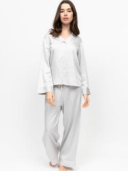 Fable & Eve Victoria Button Through Long Pyjama Set, Silver Grey, Silver Grey