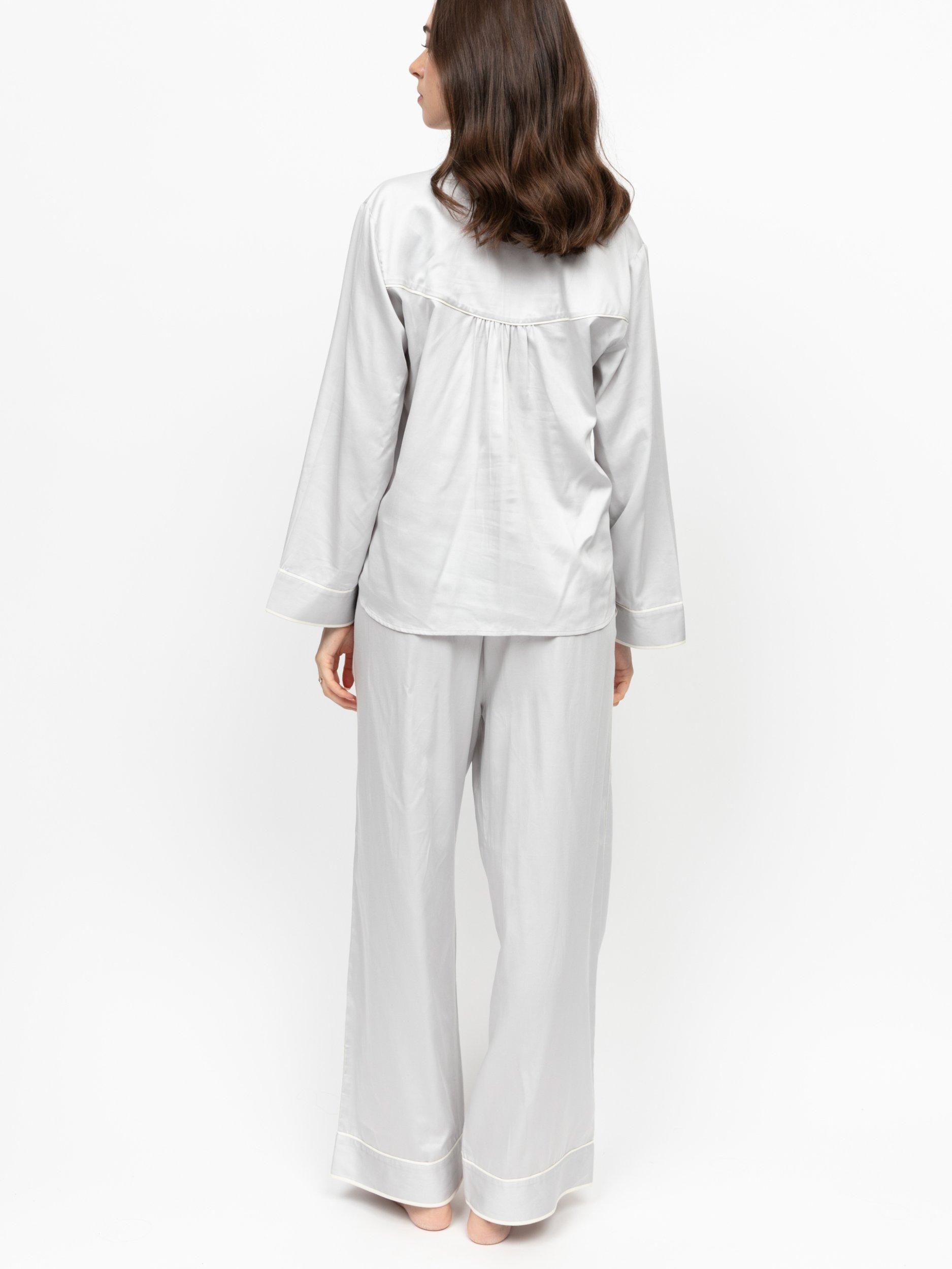 Product image 2 of 4, which shows Fable & Eve Victoria Button Through Long Pyjama Set, Silver Grey, 8