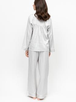Fable & Eve Victoria Button Through Long Pyjama Set, Silver Grey - view 2, Silver Grey