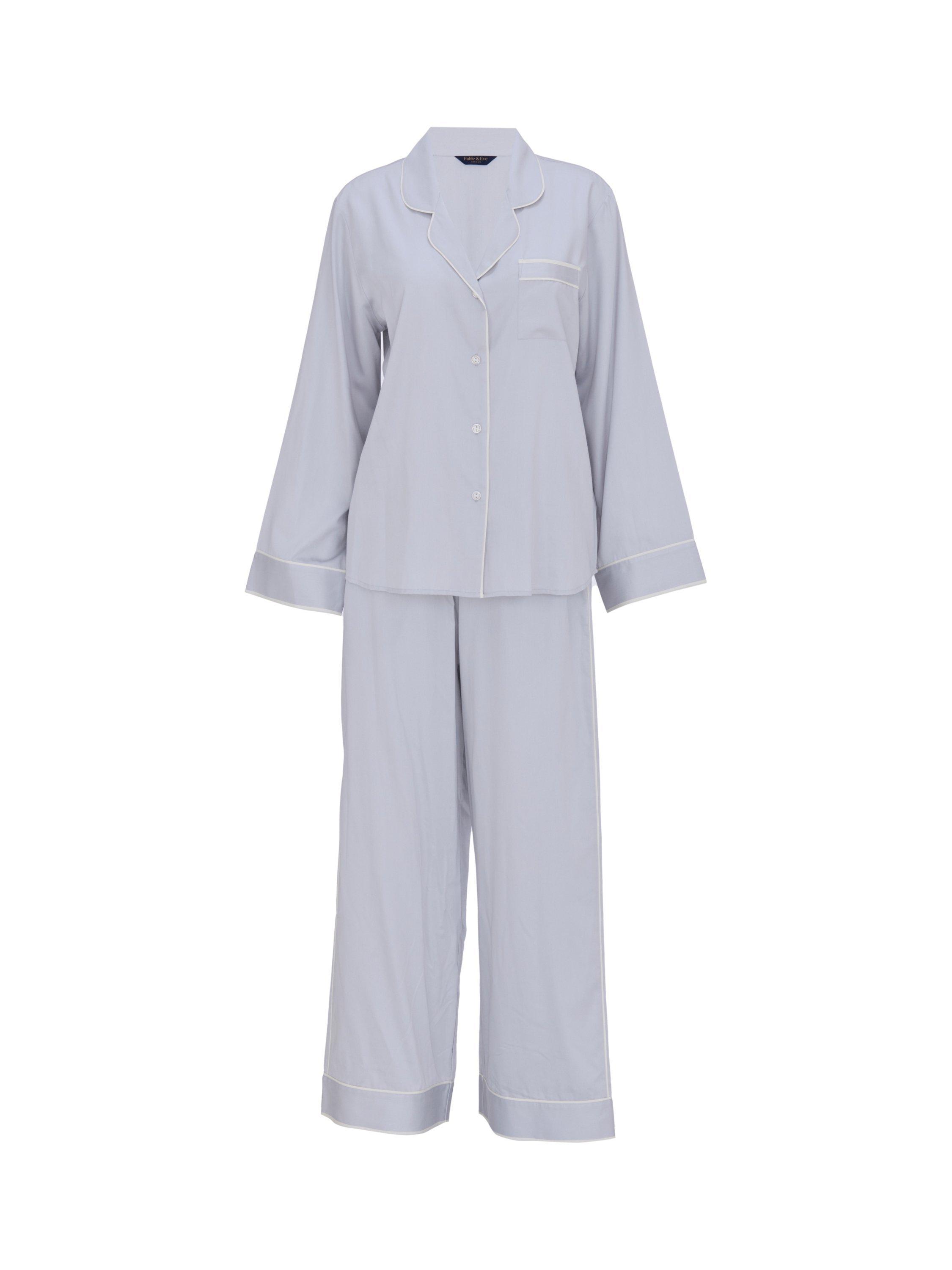Product image 4 of 4, which shows Fable & Eve Victoria Button Through Long Pyjama Set, Silver Grey, 8