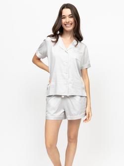 Fable & Eve Victoria Button Through Short Pyjama Set, Victoria Silver Grey, Victoria Silver Grey
