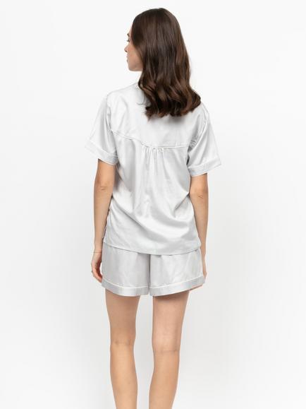 Fable & Eve Victoria Button Through Short Pyjama Set, Victoria Silver Grey - view 2, Victoria Silver Grey
