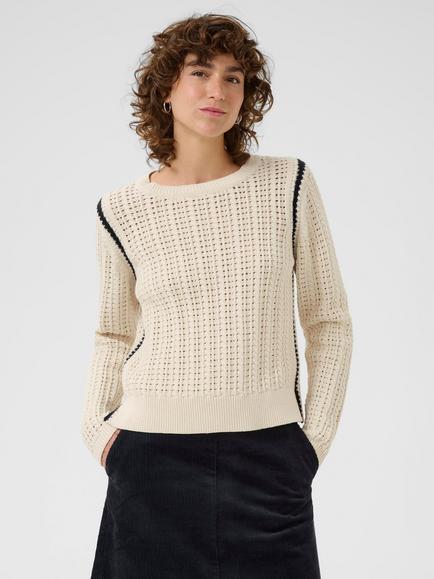 Part Two Selenia Cotton Long Sleeved Jumper, Whitecap Grey/Dark Navy, Whitecap Grey/Dark Navy