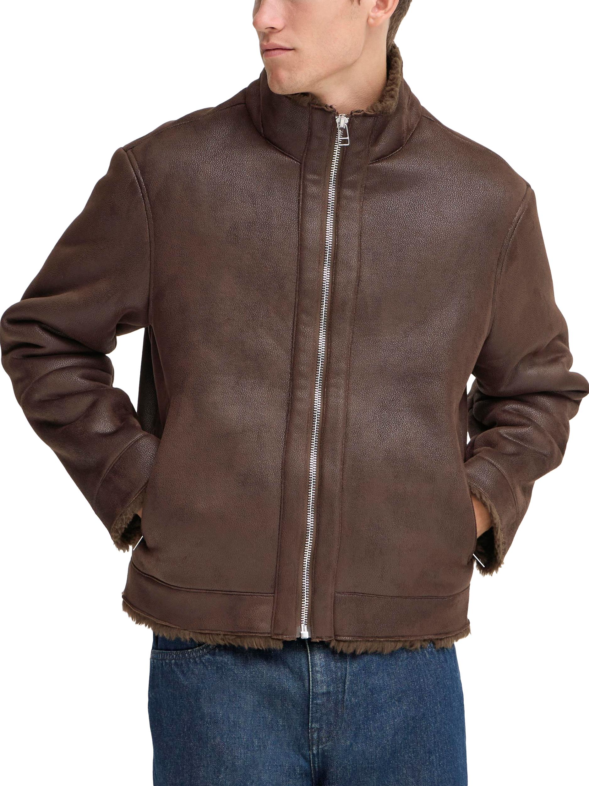 Product image 1 of 7, which shows Casual Friday Macksen Fur Lined Flying Jacket, Demitasse, XL