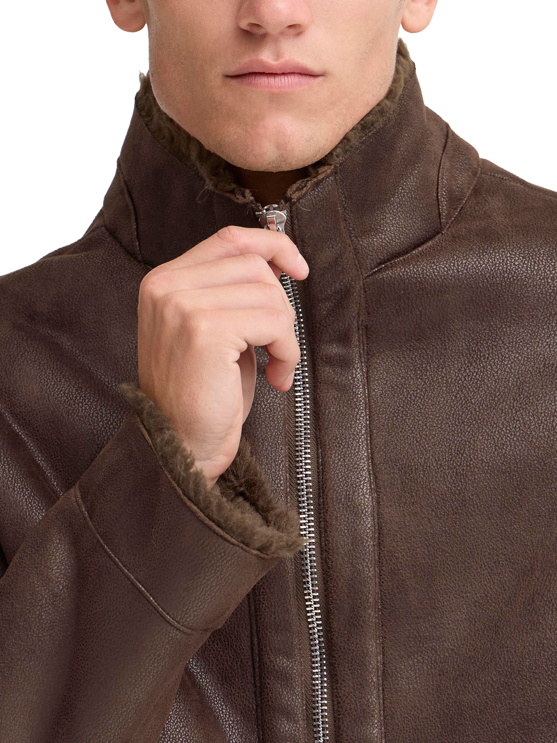 Product image 4 of 7, which shows Casual Friday Macksen Fur Lined Flying Jacket, Demitasse, XL