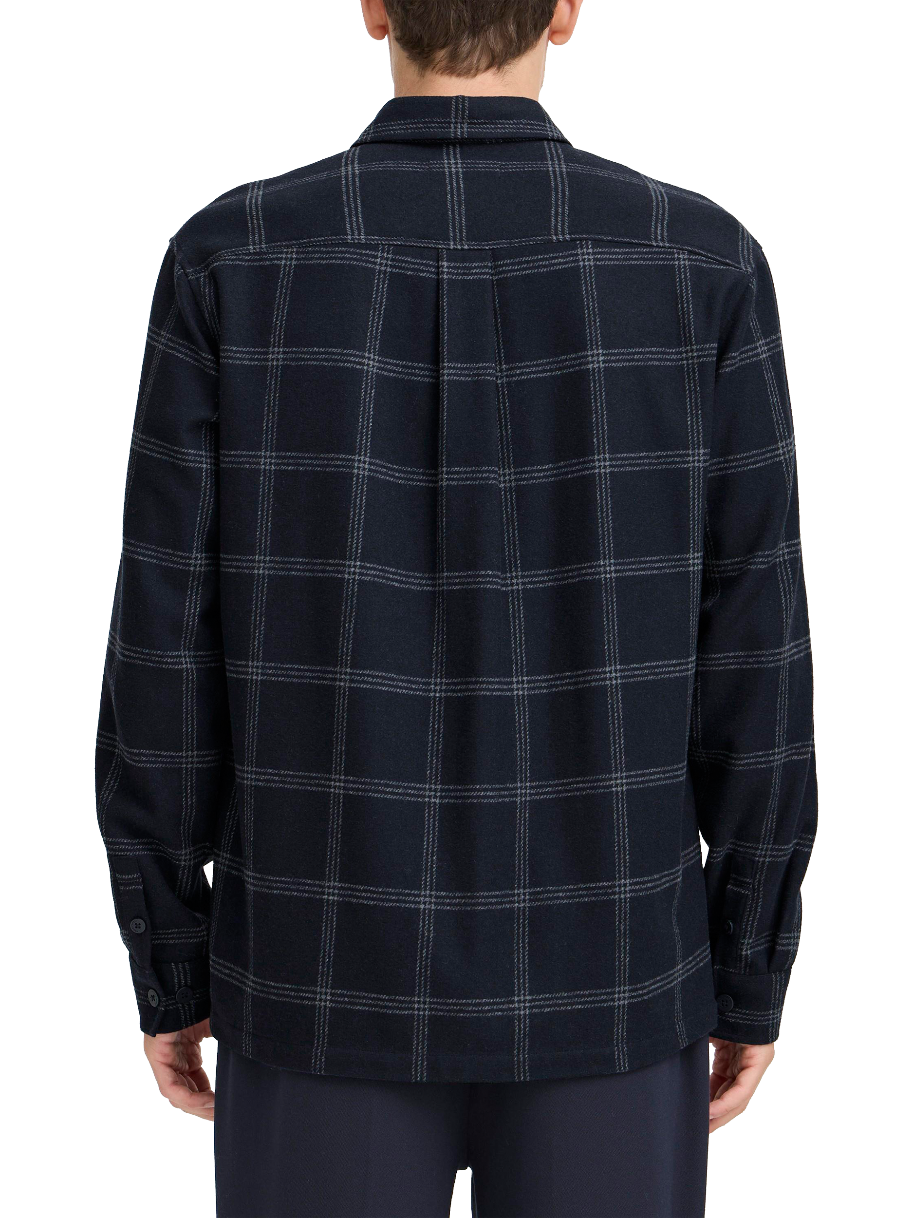 Product image 2 of 7, which shows Casual Friday Martis Wool Blend Checked Overshirt, Dark Navy, S
