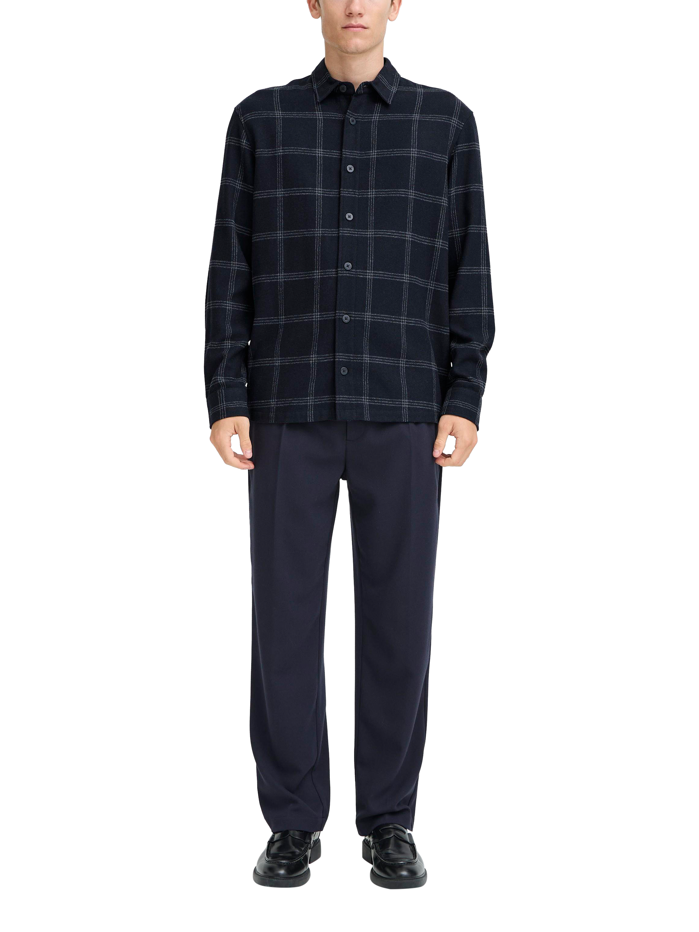 Product image 3 of 7, which shows Casual Friday Martis Wool Blend Checked Overshirt, Dark Navy, S