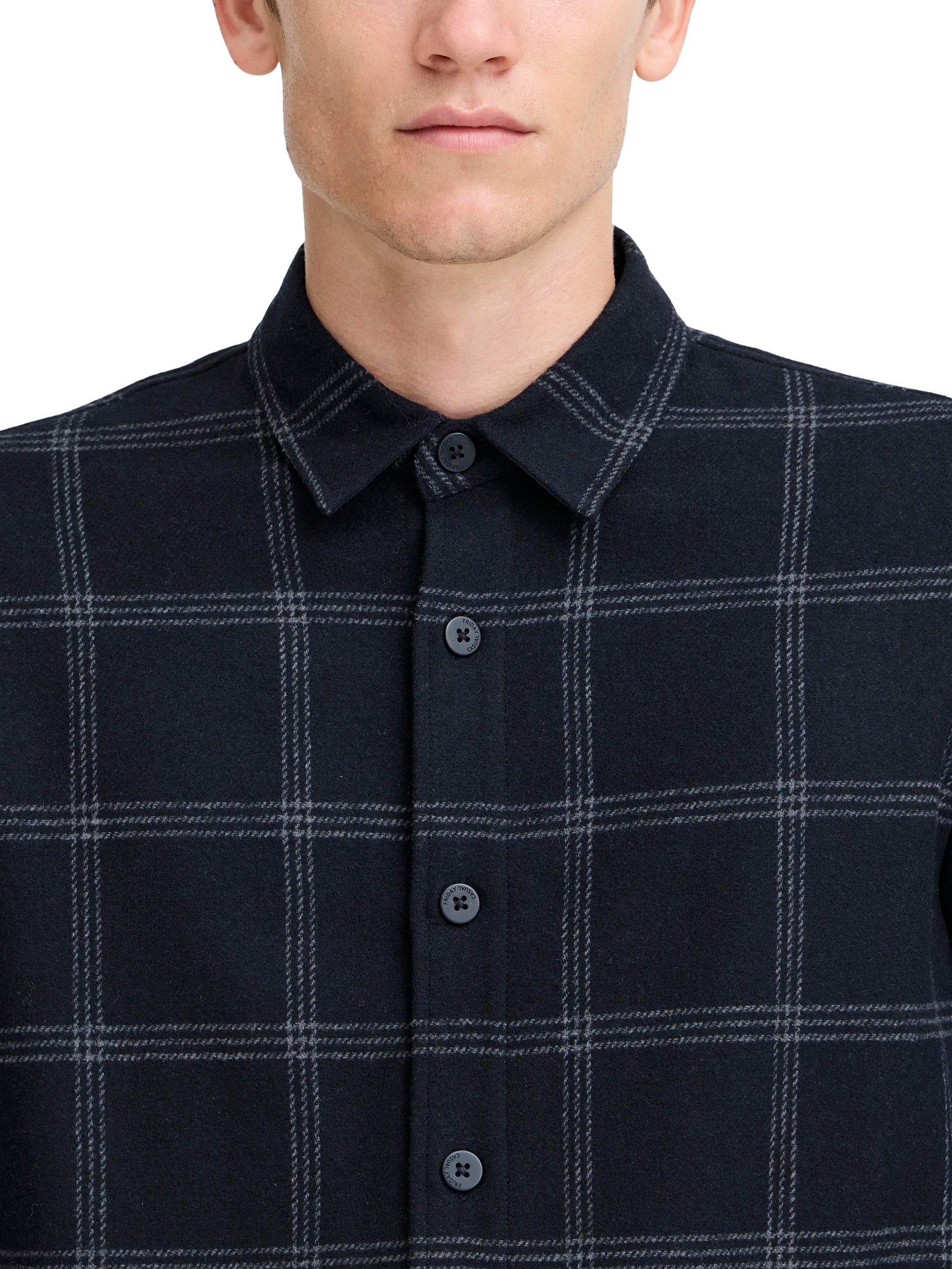 Product image 4 of 7, which shows Casual Friday Martis Wool Blend Checked Overshirt, Dark Navy, S