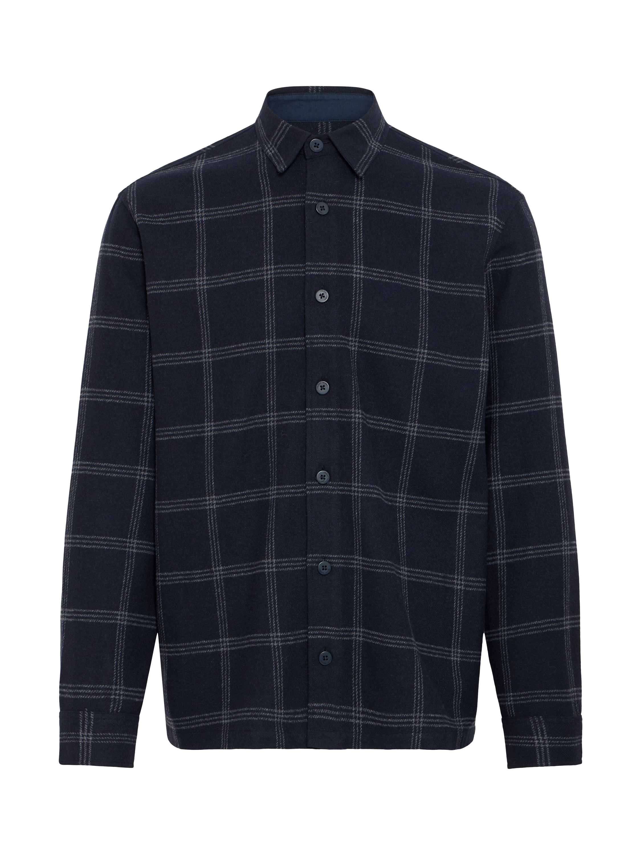 Product image 5 of 7, which shows Casual Friday Martis Wool Blend Checked Overshirt, Dark Navy, S