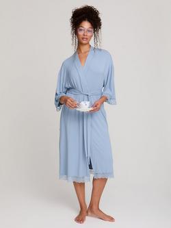 Pretty You London Bamboo Lace Kimono Robe, Blue Mist