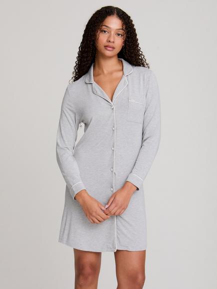 Pretty You London Piping Trim Bamboo Nightshirt, Grey/White