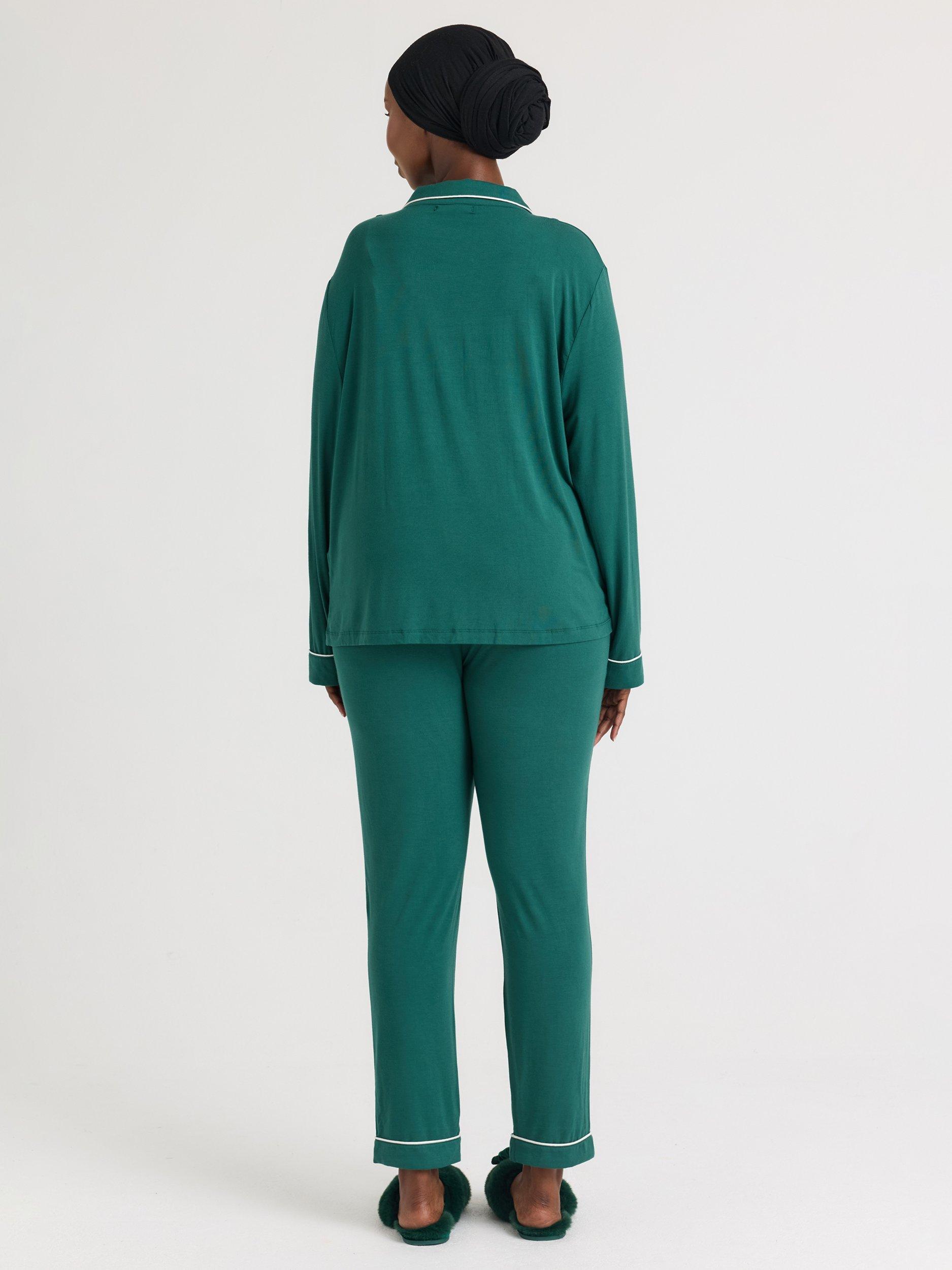 Product image 3 of 5, which shows Pretty You London Bamboo Long Pyjama Set, Green/White, 8
