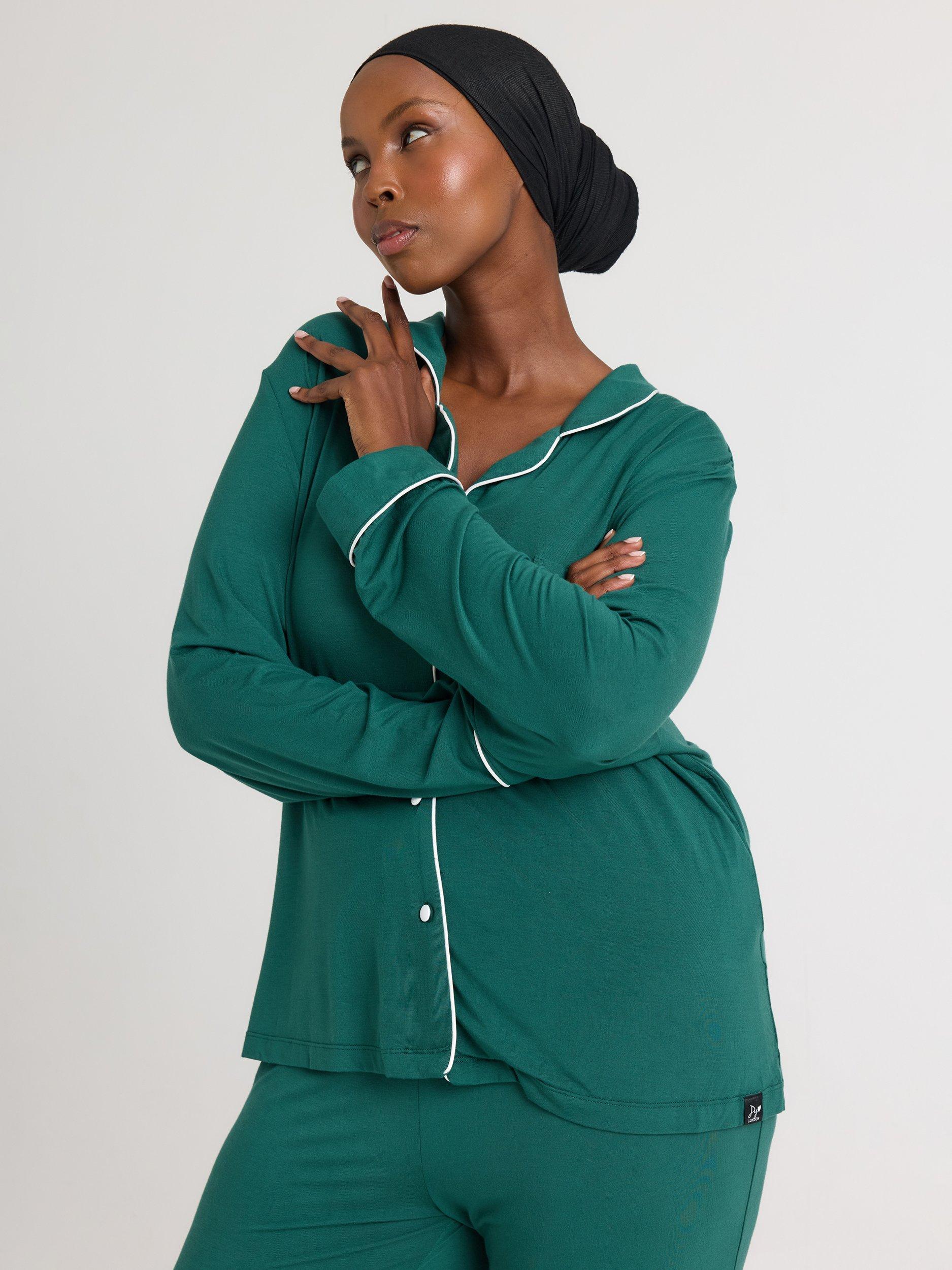 Product image 5 of 5, which shows Pretty You London Bamboo Long Pyjama Set, Green/White, 8