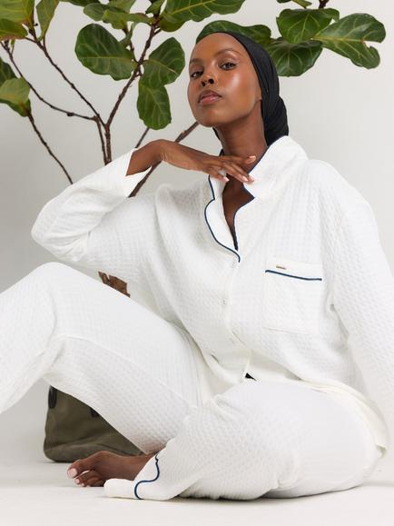 Pretty You London Luxury Suite Waffle Button Through Long Pyjama Set - view 2, White