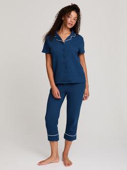 Pretty You London Luxury Suite Waffle Short Shirt Trouser Set, Marine