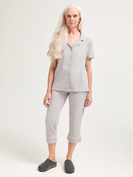 Pretty You London Luxury Suite Waffle Short Shirt Trouser Set, Grey