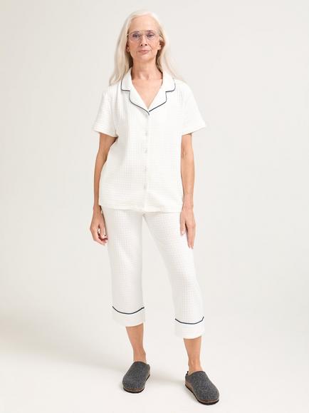 Pretty You London Luxury Suite Waffle Short Shirt Trouser Set, White