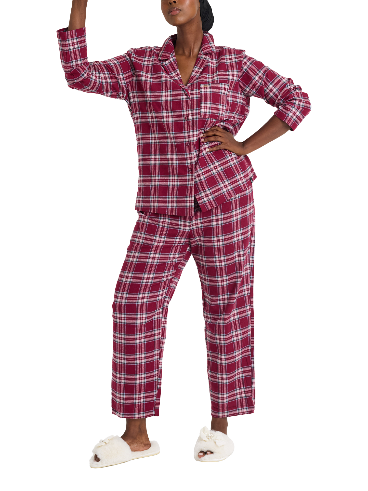 Product image 1 of 8, which shows Pretty You London Plaid Button Through Pyjama Set, Red/Multi, 8-10