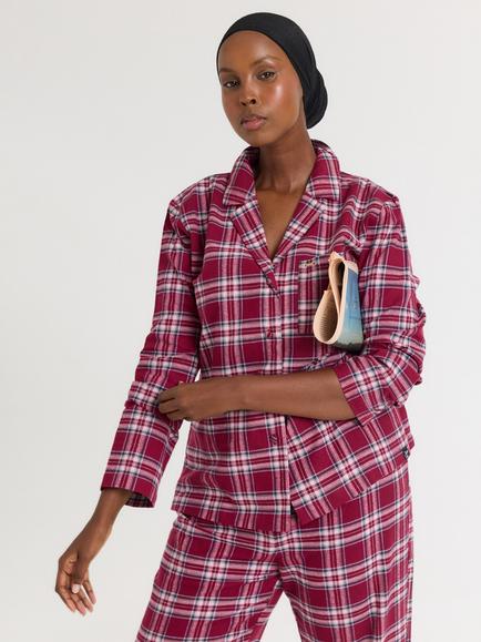 Pretty You London Plaid Button Through Pyjama Set - view 2, Red/Multi