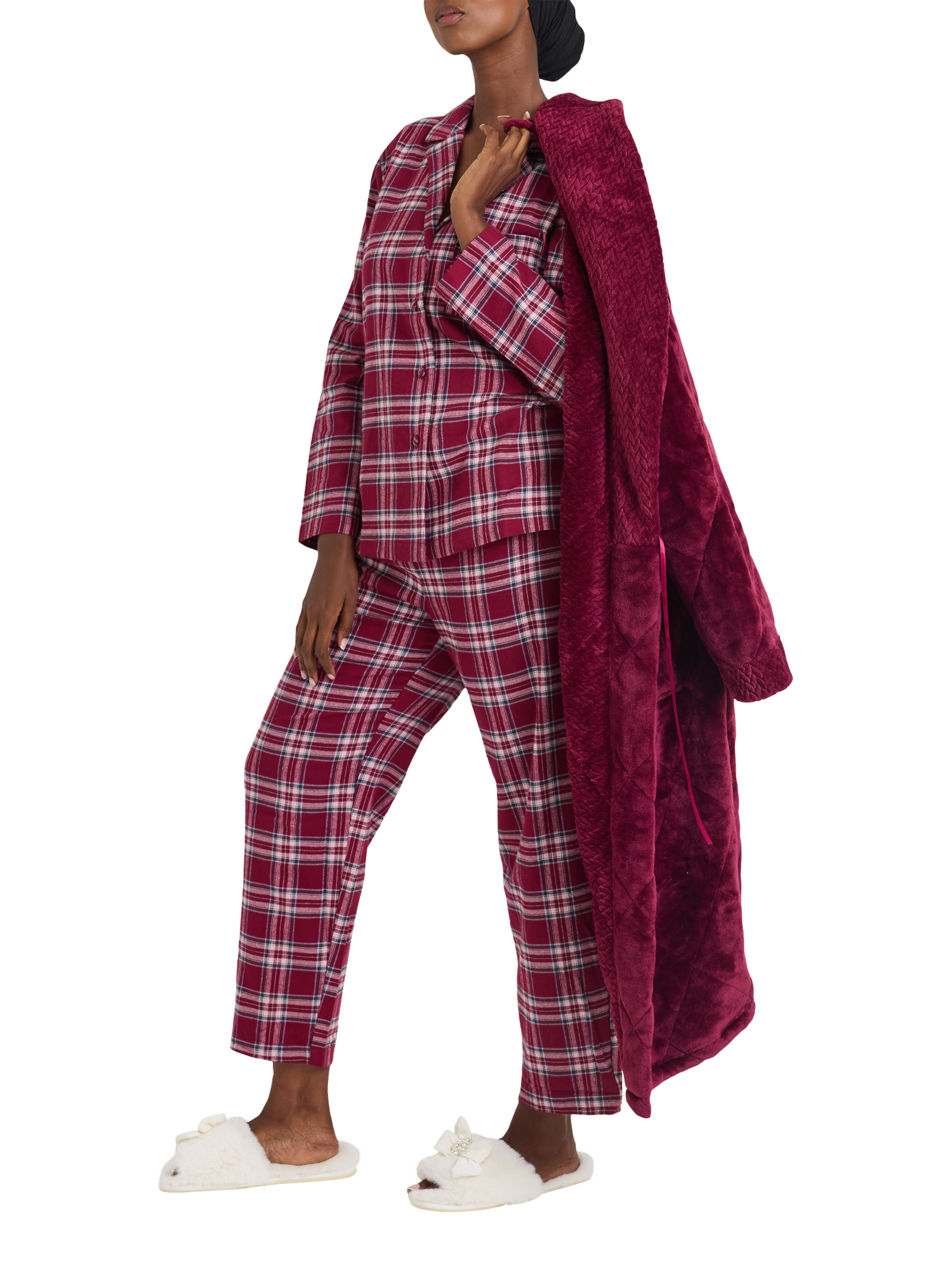 Product image 4 of 8, which shows Pretty You London Plaid Button Through Pyjama Set, Red/Multi, 8-10